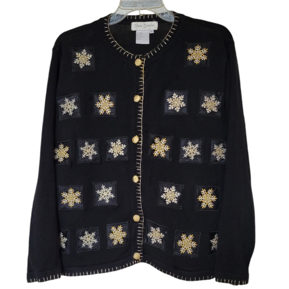 Great Cavalier Metallic Thread Embroidered Snowflake Cardigan